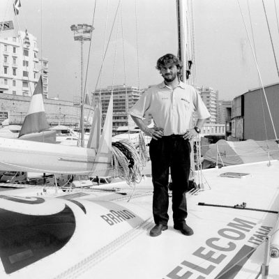 1995 - Il velista italiano Giovanni Soldini in visita al 35° Salone Nautico di Genova